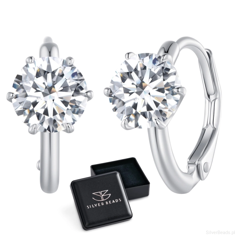 Eleganckie prezentowe pudełeczko gratis do srebrnych kolczyków z Moissanitem 1 ct