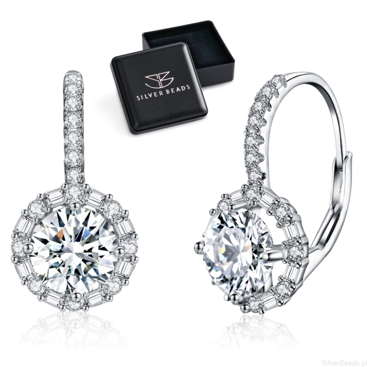 Eleganckie prezentowe pudełeczko gratis do srebrnych kolczyków z Moissanitem 1 karat