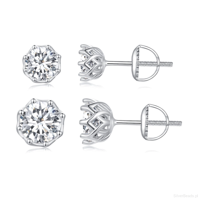Komplet srebrnych kolczyków sztyftów z Moissanitem