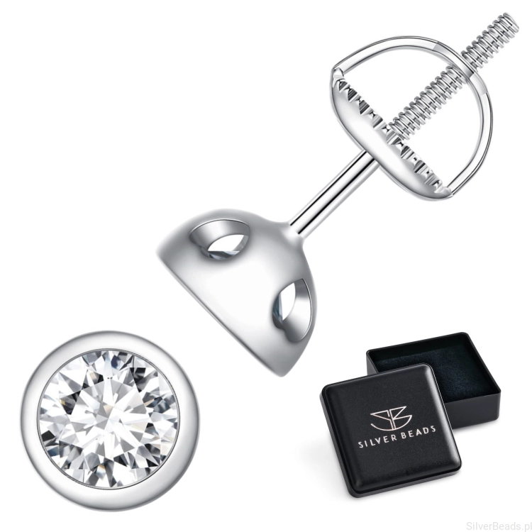 Eleganckie prezentowe pudełeczko gratis do srebrnych kolczyków z Moissanitem  05 ct