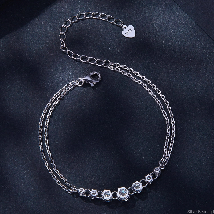 Srebro 925 elegancka bransoletka celebrytka z Moissanitem