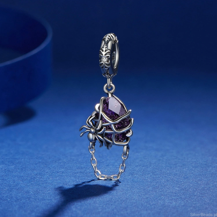 Charms ze srebra próby 925 Kryształ opleciony pajęczyna z pajączkiem