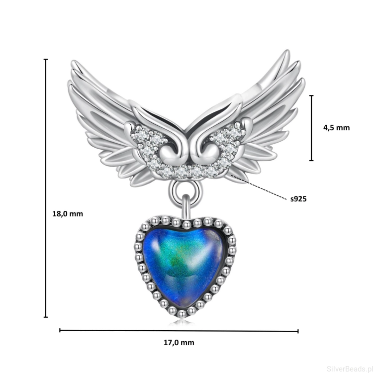 Wielkość koralika charms ze srebra próby 925 beads Skrzydła z sercem zmieniającym kolor