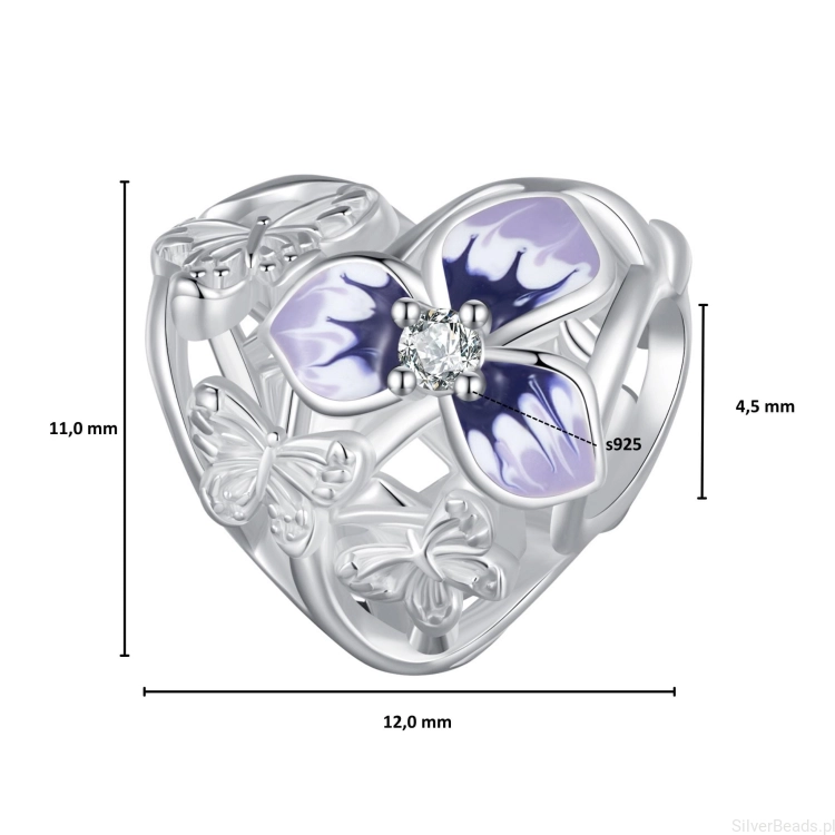 Wielkość koralika charms ze srebra próby 925 beads Serce złożone kwiatów orchidei i motyli z kryształami