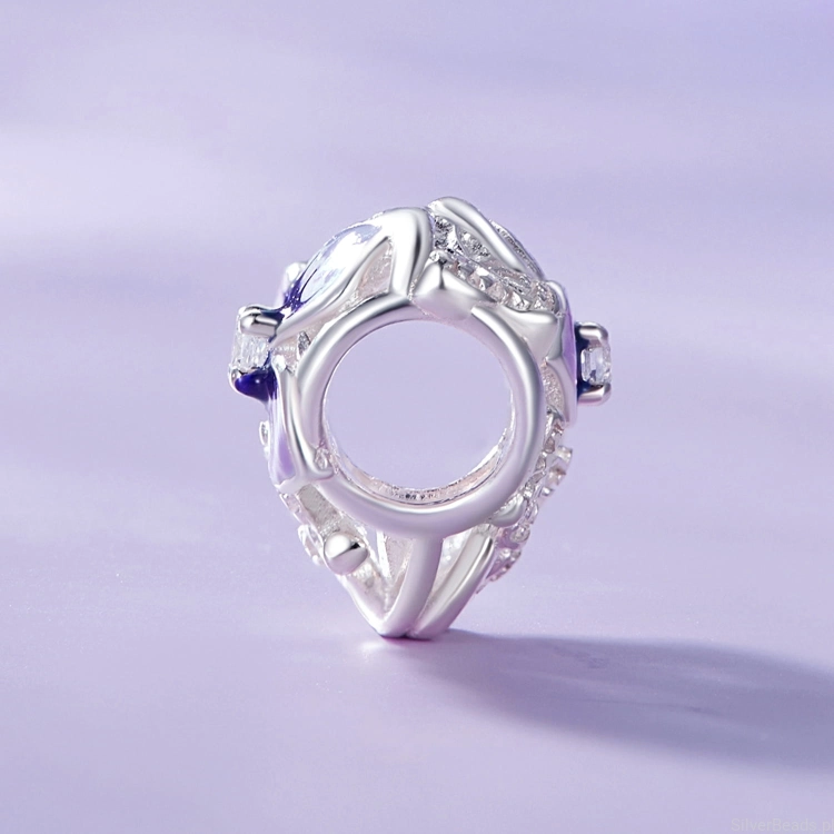 Charms srebro 925 Serce złożone kwiatów orchidei i motyli z kryształami koralik do bransoletki modułowej charms