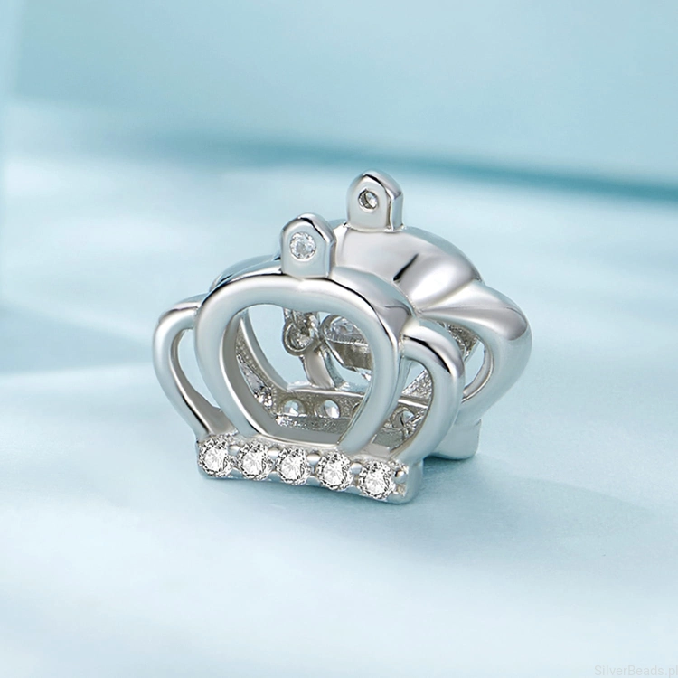 Charms srebro 925 Srebrna korona ozdobiona kryształkami koralik do bransoletki modułowej charms