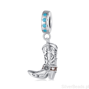 Kowbojski but z turkusami srebrna zawieszka charms beads