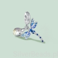 Charms srebro 925 Niebieska ważka ozdobiona kryształami koralik do bransoletki modułowej charms