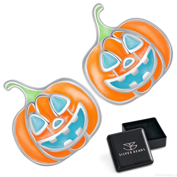 Eleganckie prezentowe pudełeczko gratis do kolczyków Straszne pomarańczowe dynie na Halloween