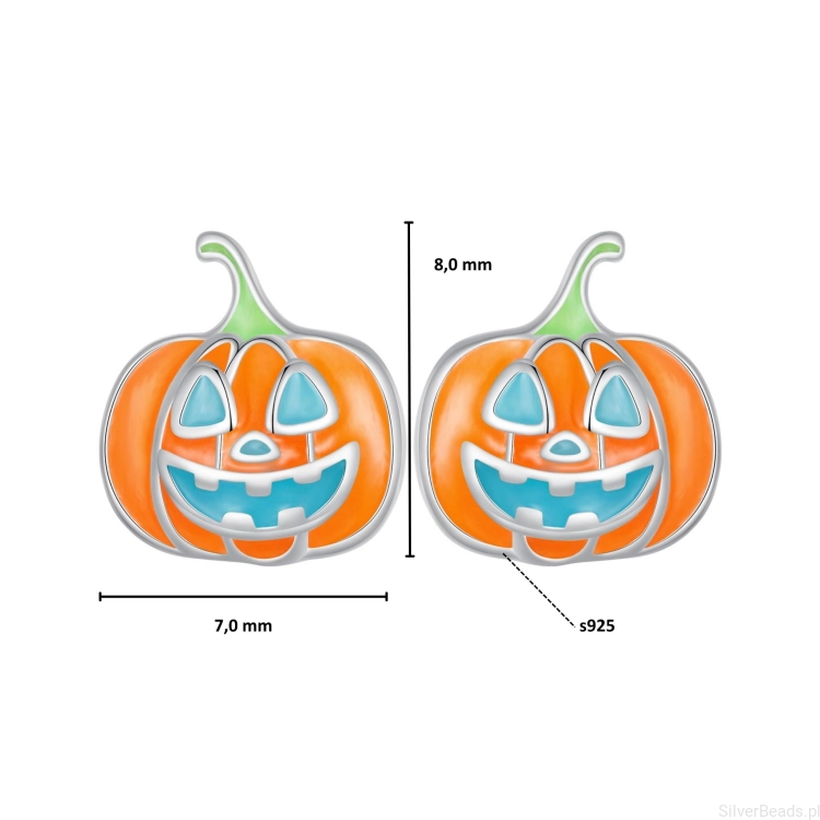 _Wymiary wielkość srebrnych kolczyków Straszne pomarańczowe dynie na Halloween