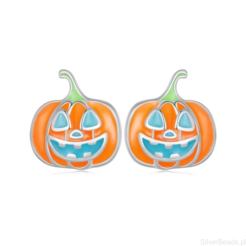 kolczyki sztyfty straszne pomarańczowe dynie na Halloween