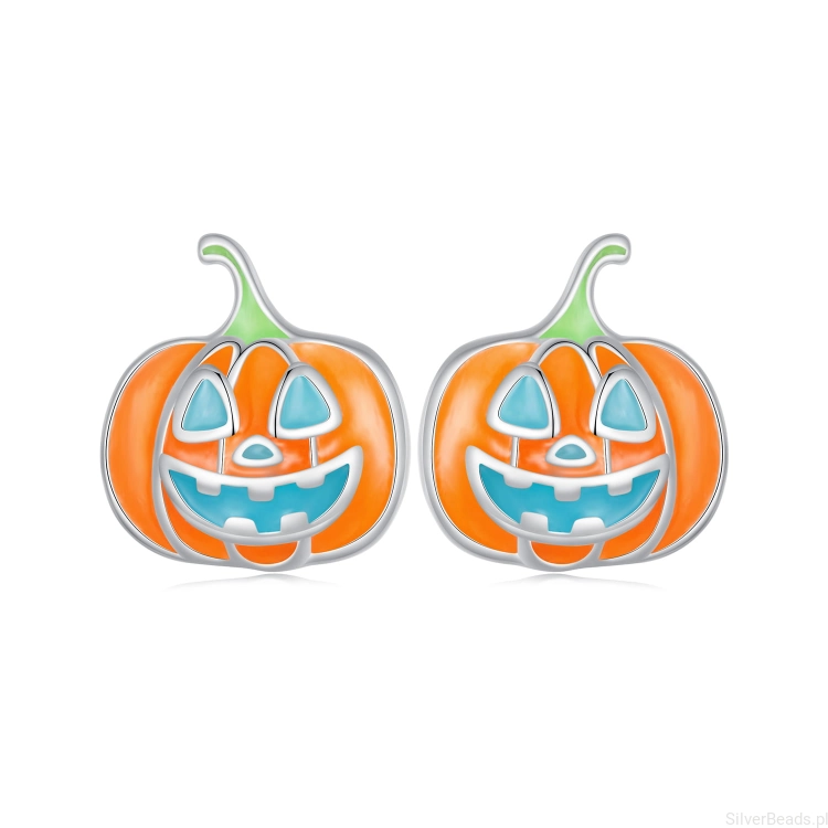 kolczyki sztyfty straszne pomarańczowe dynie na Halloween