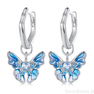 Kolczyki koła błękitne motyle srebrne kolczyki zatrzaski