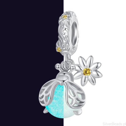 Charms srebro 925 Świecący w ciemności robaczek świętojański koralik do bransoletki modułowej charms