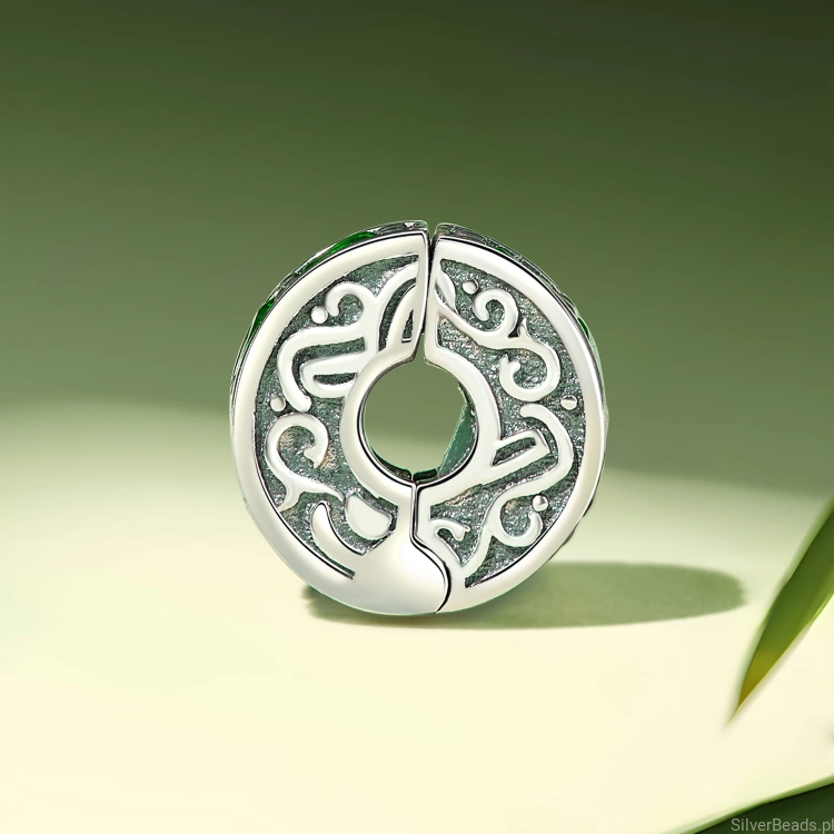Charms srebro 925 Spinka ze srebra i zielonych kryształów koralik do bransoletki modułowej charms