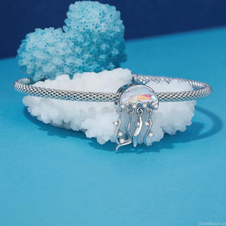 Charms srebro 925 Meduza z opalizującymi kryształami koralik do bransoletki modułowej charms