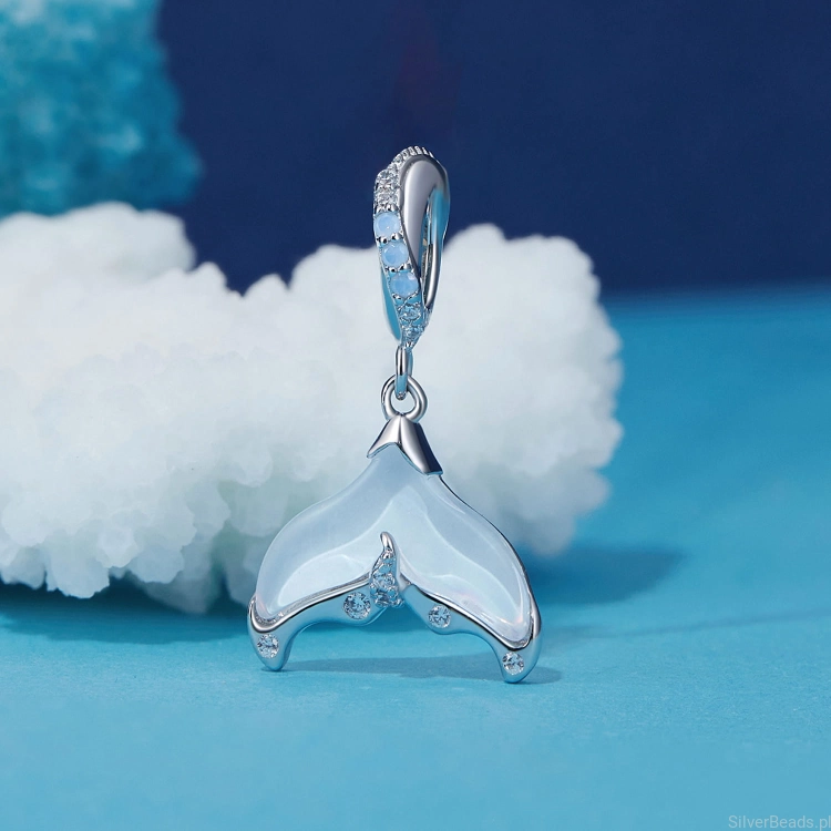 Charms srebro 925 Ogon z perłowym opalizującym kryształem koralik do bransoletki modułowej charms