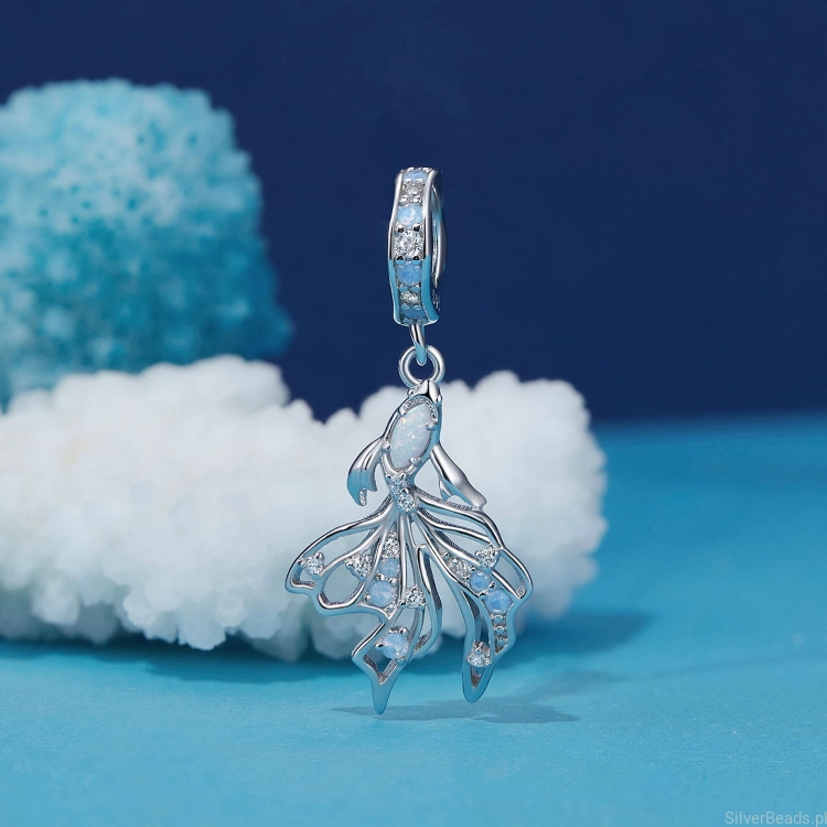 Charms srebro 925 Rybka welonka ozdobiona kryształkami koralik do bransoletki modułowej charms