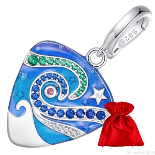 Elegancki satynowy woreczek gratis do zamówienia koralika charms Morskie fale na nocnym niebie ozdobione kryształkami gwiazd