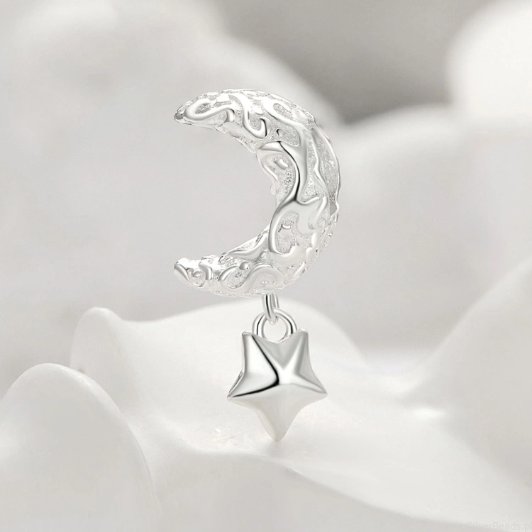 Charms srebro 925 Księżyc z gwiazdką ozdobione ornamentem koralik do bransoletki modułowej charms