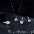 Srebrny zestaw biżuterii pierścionek, naszyjnik i kolczyki z Moissanitem