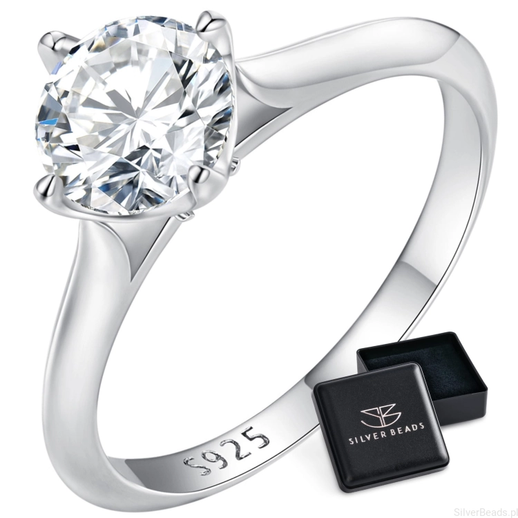 Eleganckie prezentowe pudełeczko gratis do srebrnego pierścionka z Moissanitem wielkości 1 karata