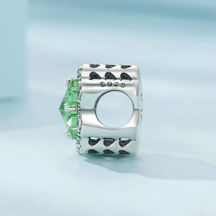 Charms srebro 925 Czterolistna zielona koniczynka z kryształu koralik do bransoletki modułowej charms