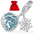 Satynowy woreczek gratis do zamówienia koralika charms Zimowy medalik z reniferem i gwiazdką śniegu z kryształkiem