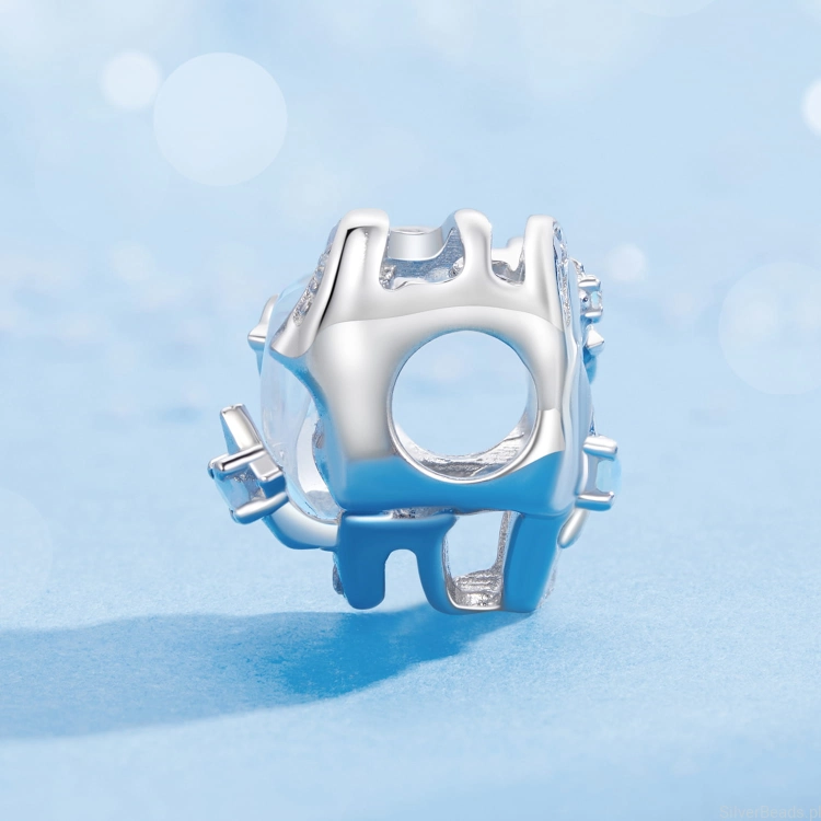 Charms srebro 925 Błękitne opalizujące kryształowe serce ozdobione gwiazdami koralik do bransoletki modułowej charms