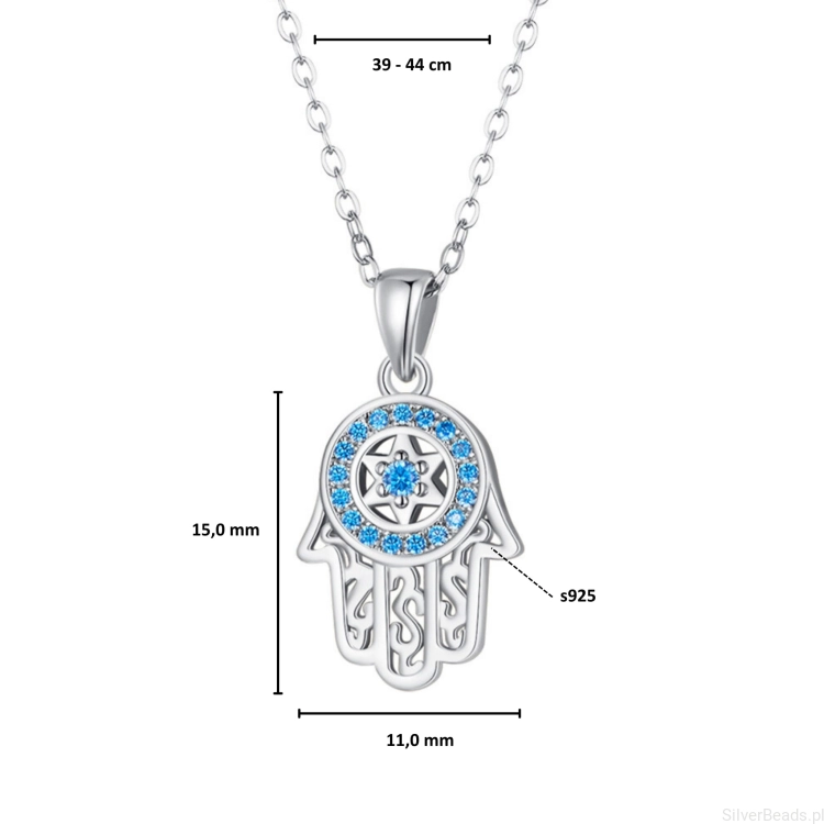 Wielkość rozmiar zawieszki w srebrnym naszyjniku Amulet ręka Fatimy ozdobiona kryształkami