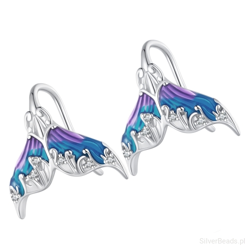 Srebrne kolczyki Kolorowe syrenie ogony ozdobione kryształkami