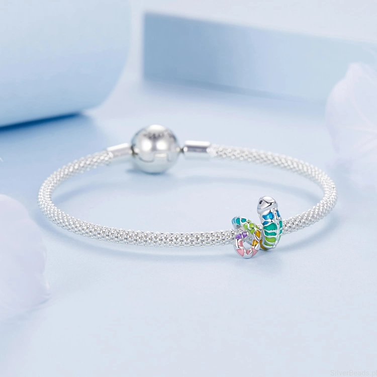 Srebrna modułowa bransoletka typu Pandora i charms Kolorowy kameleon