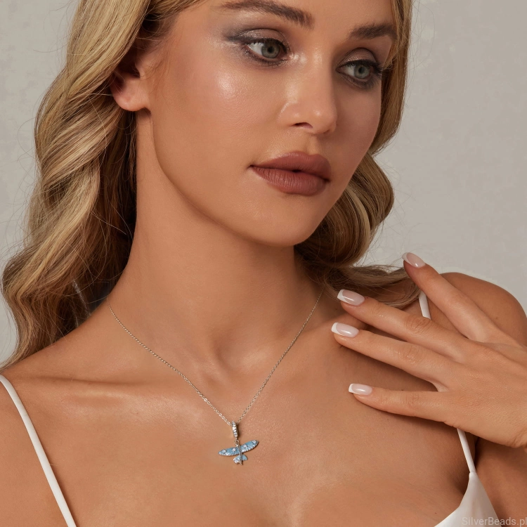 Charms srebro 925 Latająca błękitna ryba ozdobiona kryształkami koralik do bransoletki modułowej charms