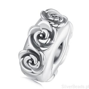 Spinka vintage z kwiatami srebrny charms klips