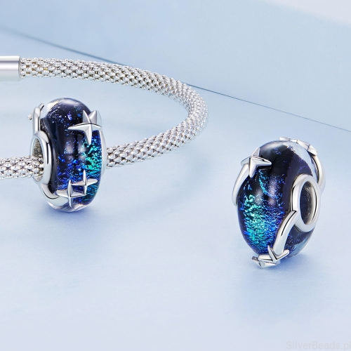 Srebrne charmsy koraliki szklane murano do bransoletek modułowych charms