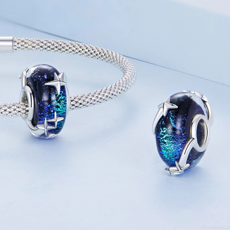 Srebrne charmsy koraliki szklane murano do bransoletek modułowych charms