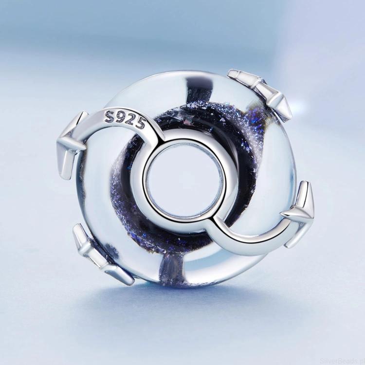 Charms srebro 925 Szklany koralik otoczony gwiazdkami koralik do bransoletki modułowej charms