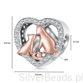 Wymiary srebrnego koralika charms Serce z pozłacanymi kotkami otoczonymi kryształkami