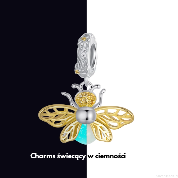 Charms ze srebra próby 925 Pszczoła z pozłacanymi skrzydłami świecąca w ciemności