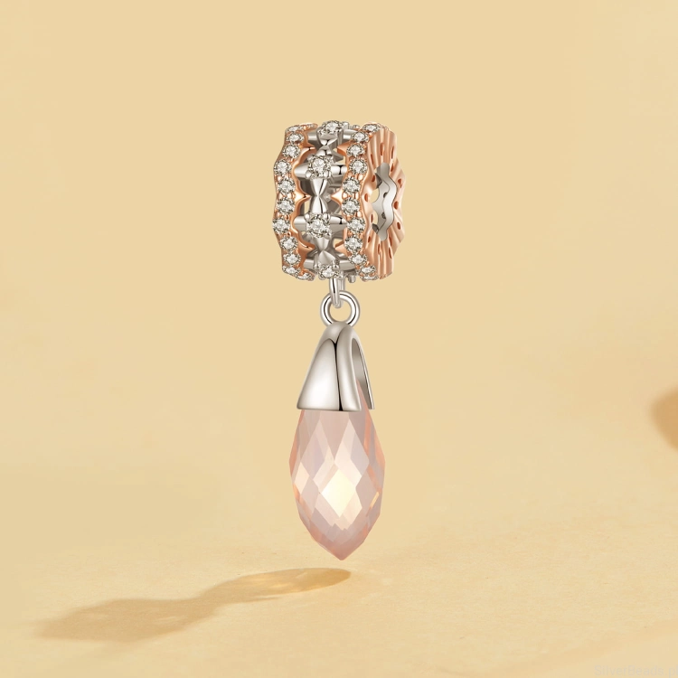 Charms srebro 925 Pozłacany srebrny charms z różowym opalizującym kryształem koralik do bransoletki modułowej charms