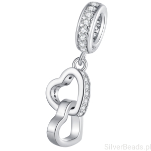 Połączone serca z kryształami srebrny charms zawieszka beads