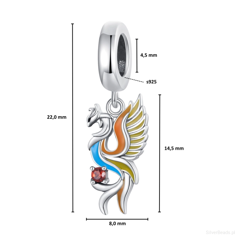 Wielkość zawieszki charms ze srebra próby 925 koralik Kolorowy ptak Fenix