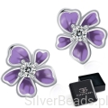 kolczyki ze srebra pokryte fioletową emalią z kryształem