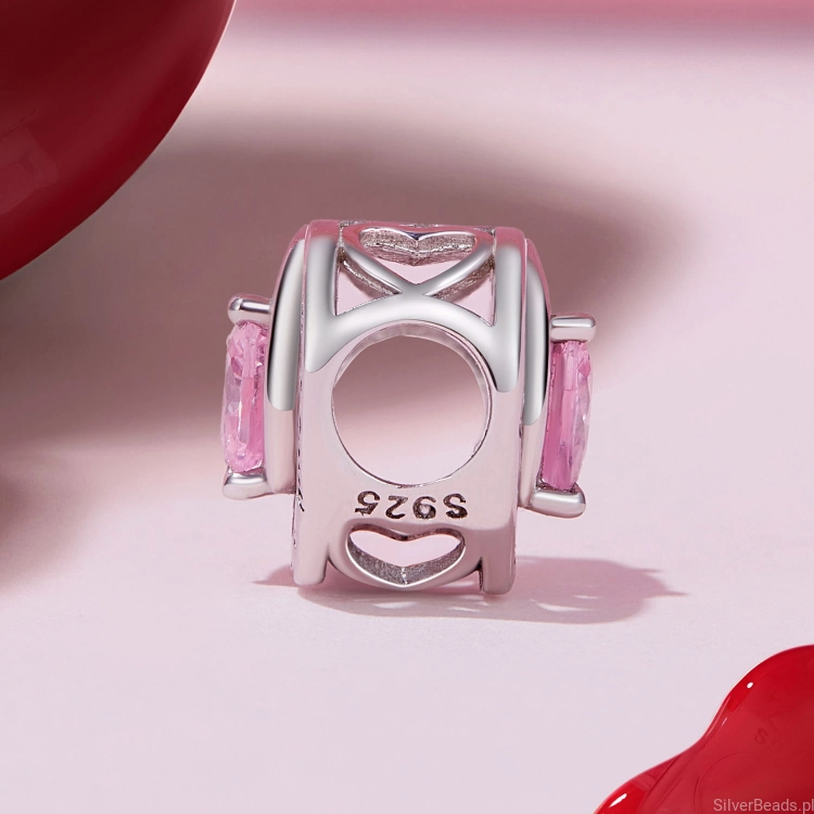 Charms ze srebra próby 925 Serce z różowymi kryształami dla ukochanej