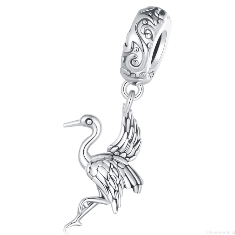 Srebrna zawieszka charms Żuraw
