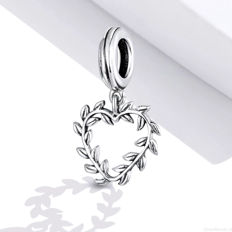 charms ze srebra 925 serce z liści