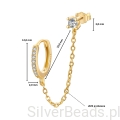 Wymiary wielkość srebrnych kolczyków. Srebrne pozłacane kolczyki połączone z łańcuszkiem