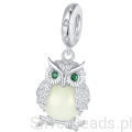 Srebrna zawieszka charms Sowa świecąca w ciemności