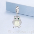 Charms ze srebra próby 925 Sowa świecąca w ciemności