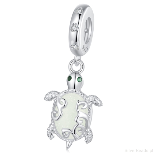żółwik świecący w ciemności srebrny charms zawieszka beads